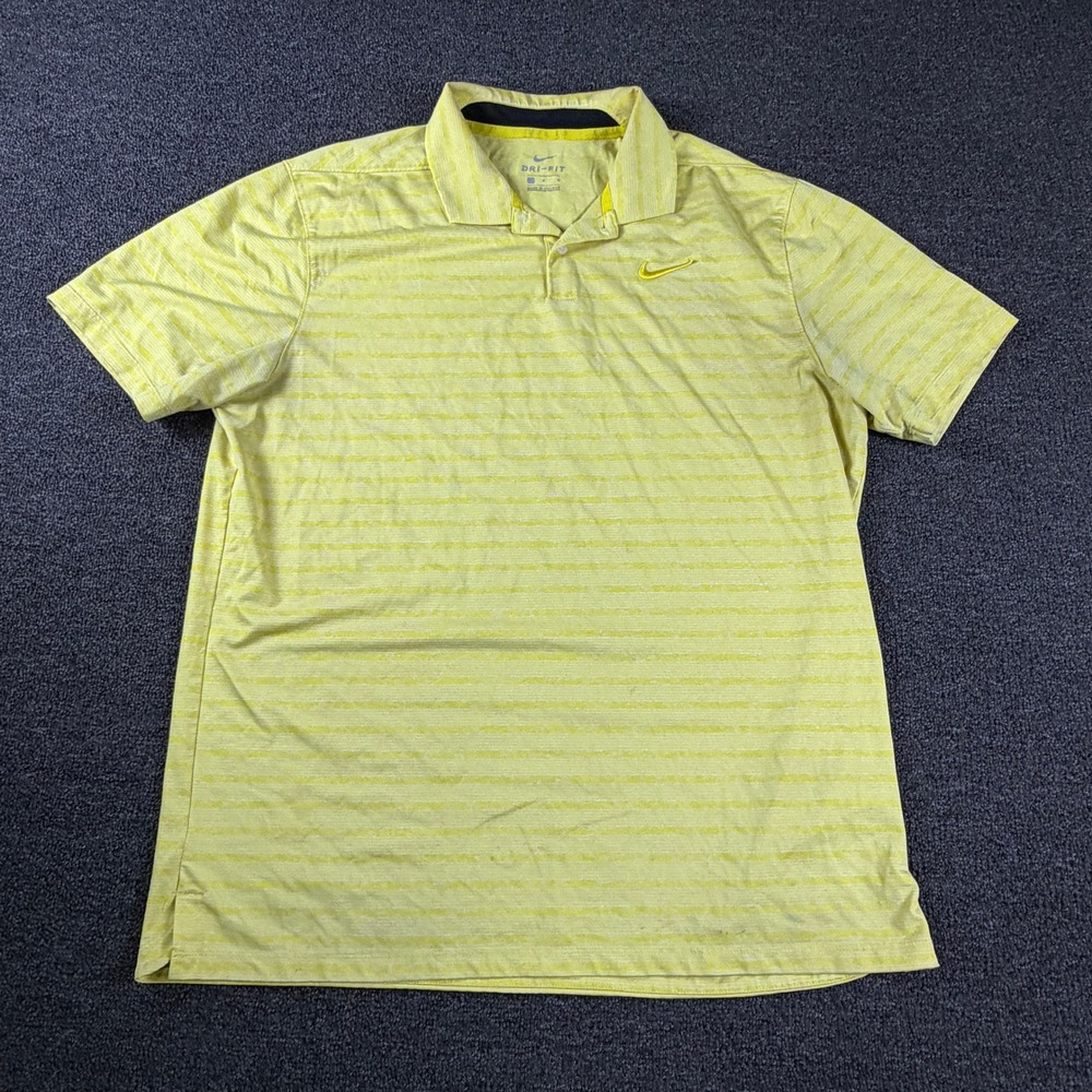 Nike Polo Shirt Mens Large AT8876-703 Yellow Striped Dri-FIT EUC